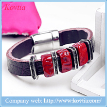 Men with brown leather ruby joker titanium steel bracelet